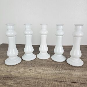 E.O. Brody Co. White Milk Glass Candle Stick Vases